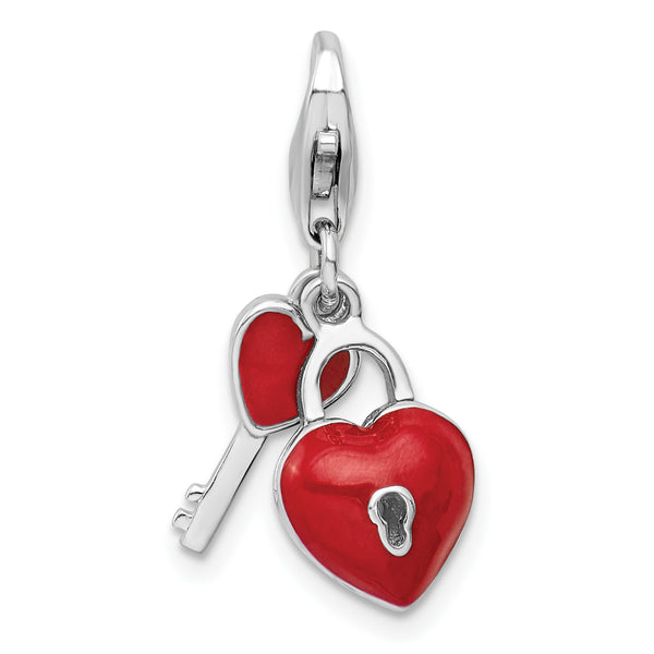 Goldia Sterling Silver Enameled 3D Heart and Key Charm