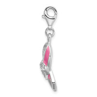 Goldia Sterling Silver Enameled with Synthetic Cz Awareness Ribbon & Heart Charm