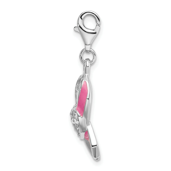 Goldia Sterling Silver Enameled with Synthetic Cz Awareness Ribbon & Heart Charm