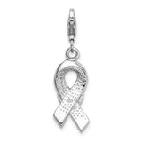 Goldia Sterling Silver Enameled with Synthetic Cz Awareness Ribbon & Heart Charm