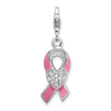 Goldia Sterling Silver Enameled with Synthetic Cz Awareness Ribbon & Heart Charm