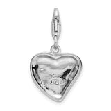 925 Sterling Silver Polished And Enameled Heart With Dog Paw Print Charm