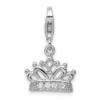 Sterling Silver CZ Crown W/Lobster Claw Clasp Clasp Charm Charms