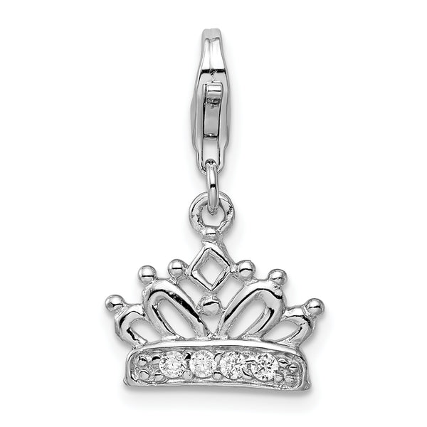 Sterling Silver CZ Crown W/Lobster Claw Clasp Clasp Charm Charms