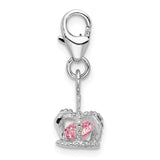 Sterling Silver 3-D CZ Crown with Lobster Clasp Charm