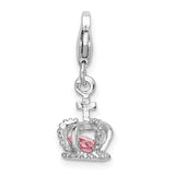Sterling Silver 3-D CZ Crown with Lobster Clasp Charm
