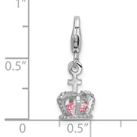 Sterling Silver 3-D CZ Crown with Lobster Clasp Charm
