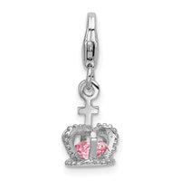 Sterling Silver 3-D CZ Crown with Lobster Clasp Charm
