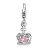 Sterling Silver 3-D CZ Crown with Lobster Clasp Charm