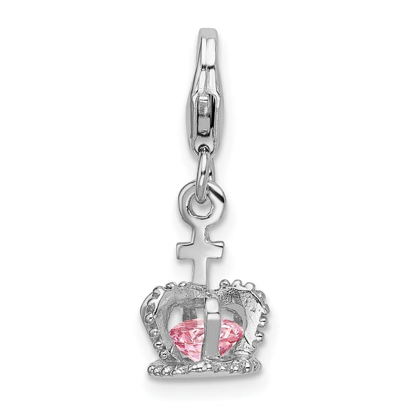 Sterling Silver 3-D CZ Crown with Lobster Clasp Charm