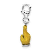 SS RH Yellow Enameled Hand Peace Sign with Lobster Clasp Charm