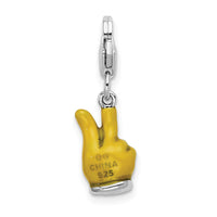 SS RH Yellow Enameled Hand Peace Sign with Lobster Clasp Charm