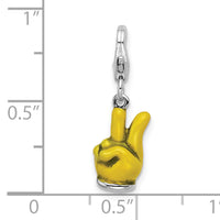 SS RH Yellow Enameled Hand Peace Sign with Lobster Clasp Charm