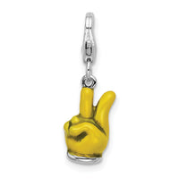 SS RH Yellow Enameled Hand Peace Sign with Lobster Clasp Charm