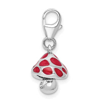 Amore La Vita Sterling Silver Rhodium-plated Polished 3-D Red Enameled Mushroom Charm with Fancy Lobster Clasp QCC1147
