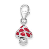 Amore La Vita Sterling Silver Rhodium-plated Polished 3-D Red Enameled Mushroom Charm with Fancy Lobster Clasp QCC1147