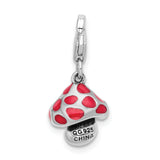 Amore La Vita Sterling Silver Rhodium-plated Polished 3-D Red Enameled Mushroom Charm with Fancy Lobster Clasp QCC1147