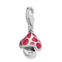 Amore La Vita Sterling Silver Rhodium-plated Polished 3-D Red Enameled Mushroom Charm with Fancy Lobster Clasp QCC1147