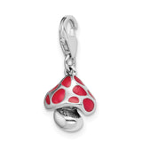Amore La Vita Sterling Silver Rhodium-plated Polished 3-D Red Enameled Mushroom Charm with Fancy Lobster Clasp QCC1147