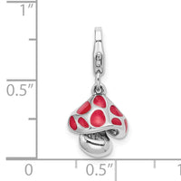 Amore La Vita Sterling Silver Rhodium-plated Polished 3-D Red Enameled Mushroom Charm with Fancy Lobster Clasp QCC1147