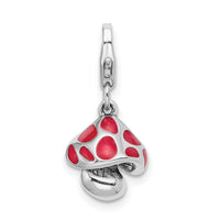 Amore La Vita Sterling Silver Rhodium-plated Polished 3-D Red Enameled Mushroom Charm with Fancy Lobster Clasp QCC1147