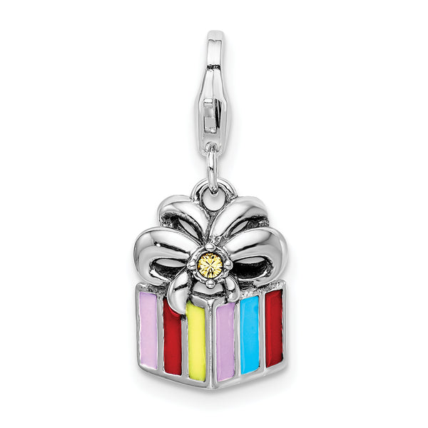 SS RH Yellow Swarovski Enameled Present w/Lobster Clasp Charm