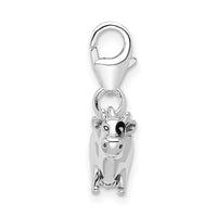 Sterling Silver RH Enameled Cow with Lobster Clasp Charm