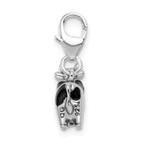 Sterling Silver RH Enameled Cow with Lobster Clasp Charm