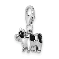 Sterling Silver RH Enameled Cow with Lobster Clasp Charm