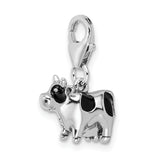 Sterling Silver RH Enameled Cow with Lobster Clasp Charm