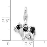 Sterling Silver RH Enameled Cow with Lobster Clasp Charm