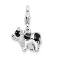 Sterling Silver RH Enameled Cow with Lobster Clasp Charm