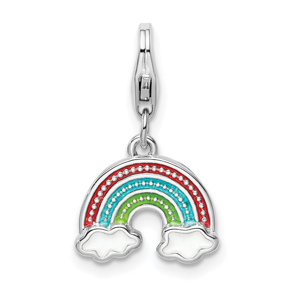 925 Sterling Silver Enameled Rainbow with Lobster Clasp Charm