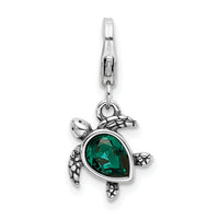 Sterling Silver RH Green Swarovski Turtle with Lobster Clasp Charm