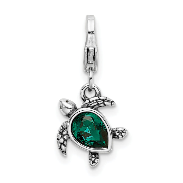 Sterling Silver RH Green Swarovski Turtle with Lobster Clasp Charm