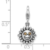 Sterling Silver RH Yellow Swarovski Sun with Lobster Clasp Charm