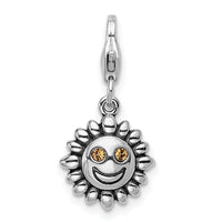 Sterling Silver RH Yellow Swarovski Sun with Lobster Clasp Charm