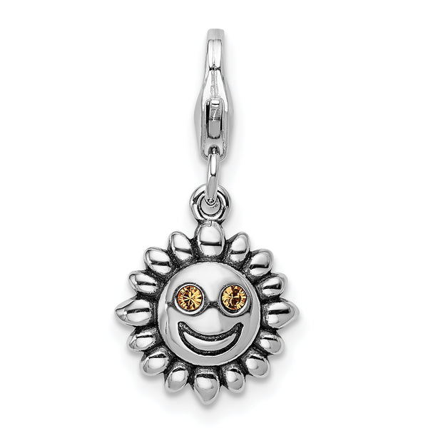 Sterling Silver RH Yellow Swarovski Sun with Lobster Clasp Charm