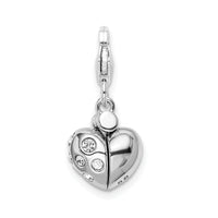 Sterling Silver RH Swarovski Enameled Heart Opens w/Lobster Clasp Charm