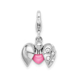 Sterling Silver RH Swarovski Enameled Heart Opens w/Lobster Clasp Charm