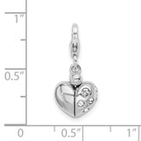 Sterling Silver RH Swarovski Enameled Heart Opens w/Lobster Clasp Charm
