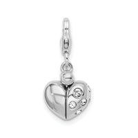 Sterling Silver RH Swarovski Enameled Heart Opens w/Lobster Clasp Charm