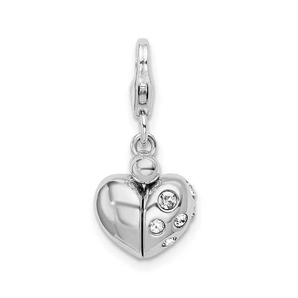 Sterling Silver RH Swarovski Enameled Heart Opens w/Lobster Clasp Charm