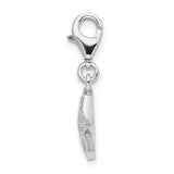 Sterling Silver RH Polished w/CZ Moon and Star Lobster Clasp Charm