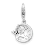 Sterling Silver RH Polished w/CZ Moon and Star Lobster Clasp Charm