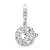 Sterling Silver RH Polished w/CZ Moon and Star Lobster Clasp Charm