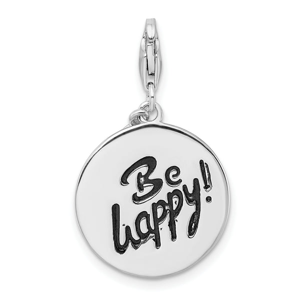 SS Rhodium-Plated Polished Be Happy! Lobster Clasp Charm