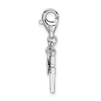 925 Sterling Silver Polished with CZ Two Cross Lobster Clasp Charm