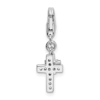 925 Sterling Silver Polished with CZ Two Cross Lobster Clasp Charm