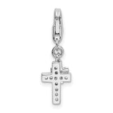 925 Sterling Silver Polished with CZ Two Cross Lobster Clasp Charm